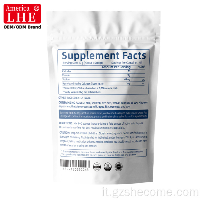 Shecome Supporto per capelli e pelle in polvere con peptidi di collagene
